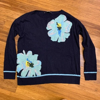 Suéter Loft Floral Cuello Redondo Manga Larga Para Mujer Talla M Azul Marino Lana Mohair Foto 1 de 4
