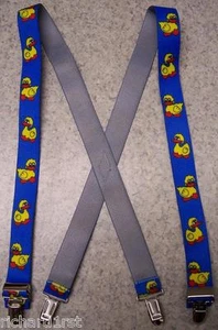 Suspenders Children 1"x30" FULLY Elastic Rubber Duckies NEW Yellow on Blue - Picture 1 of 1
