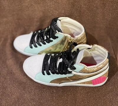 Pre Owned Justice Girls Sport Mid Zip Metallic Bling Sneaker Shoes Size 6 - Image 1 of 4