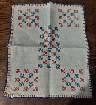 Napperon ancien point de croix lin - Photo 1/4