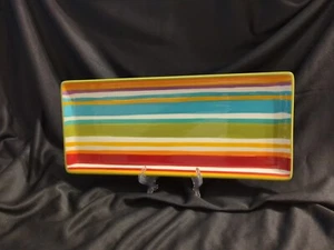Clay Art "Floral Stripe"Rectangular Serving Tray,Hand Painted,15"X6.5" PRE-OWNED - Picture 1 of 13