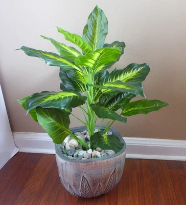 20 Leaves Yellow Middle Leaf Palm Bush Artificial Grass Tree - Image 1 of 3