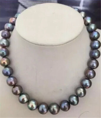 HUGE PERFECT 9-10 mm TAHITIAN BLACK RED GREEN PEARL NECKLACE 18" - Image 1 of 2