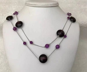 Amethyst Long Necklace , Lovely Piece - Picture 1 of 6