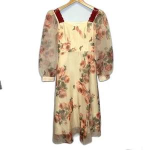 Womens Retro Romantic Floral Dress Burgundy Crochet Lace Fitted Bodice Medium - Picture 1 of 16