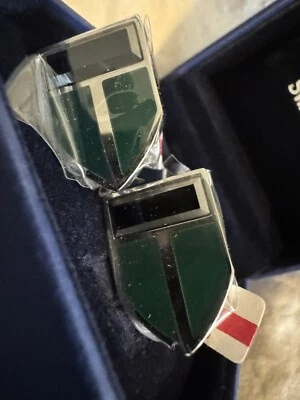 swarovski Dark Grey Hematite Crystal  Dark Green Enamel Shield Shaped Cufflinks - Image 1 of 4