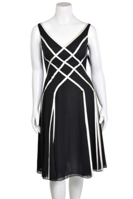 Adrianna Papell 100% Silk Sleeveless  Fit & Flare Dress in Black/White sz 8 - Image 1 of 4
