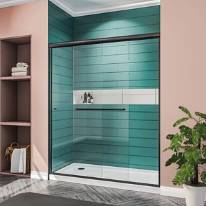 ELEGANT 48 in. x 72 in. Shower Door Bypass Sliding Semi-frameless Black Finish - Picture 1 of 9