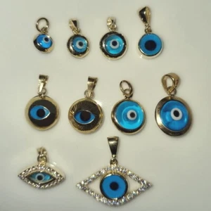 9ct 9K yellow Gold lucky evil eye charms pendants 10 designs. Made in Europe. - Picture 1 of 51