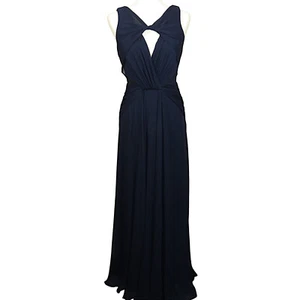 Badgley Mischka Navy Petunia Sleeveless Long Flowy Formal Gown Size 4 - Picture 1 of 11