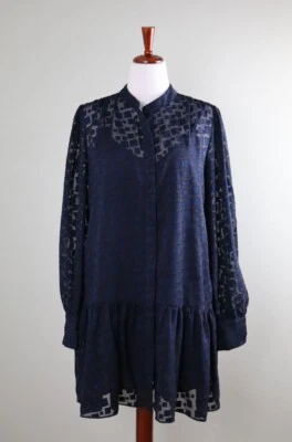 EN SAISON $138 Check Boxy Print Sheer Slip Lined Flounce Shirt Dress Size Large - Image 1 of 4