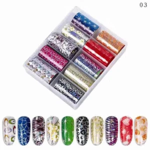 AkakaUS- Gemischte glänzende Nagelfolie Transfer Aufkleber Spitzen Wraps Folie zum Selbermachen Dekoration - Bild 1 von 4