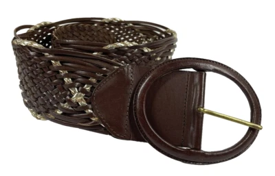 Vintage Brown Genuine Leather Gold Braided Wide Belt Womens Size Large Boho Y2K - Image 1 of 4