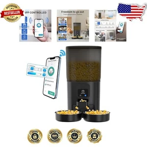 7L Automatic Cat Feeder for 2 Cats - App Controlled, Alexa Compatible, Black - Picture 1 of 9