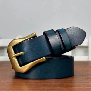 Real Leather Waist Belt Solid brass Buckle Belt Unisex Punk Waistband Handmade - Picture 1 of 16