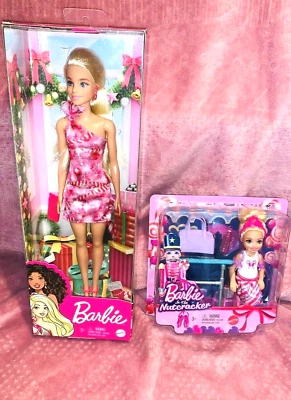 New RARE 2 Lot BARBIE & CHELSEA DOLLS CHRISTMAS DRESS MATTEL NUTCRACKER Target