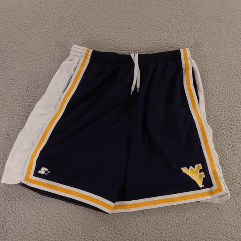 VINTAGE West Virginia Mountaineers Shorts Mens XL Blue Polyester Starter 90s Cover