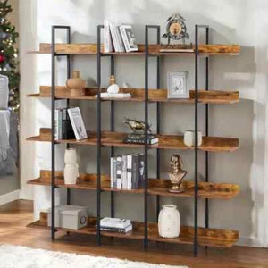 70.87 in. Tall Industrial Style MDF 5-Shelf Bookcase with Metal Frame, Tall Open - Picture 1 of 8