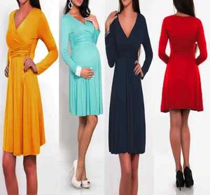 Women's Dress V Neck Long Sleeve Tunic Stretchable Maternity Pregnancy - Picture 1 of 17