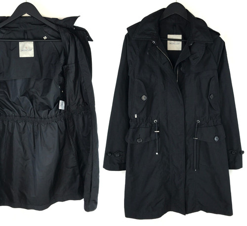 Cappotto donna Moncler nero trench cappotto poliestere petto soprabito taglia 3 M
