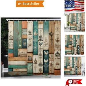 Farmhouse Shower Curtain, Rustic Themed Weathered Wooden Planks with Country ... - Picture 1 of 5