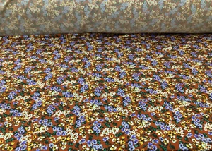 Bedruckter DTY Spandex Stretch Bekleidungsstoff rostbraun blau gold Blumen J411 - Bild 1 von 1