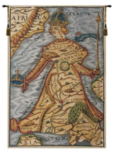 Ptolemaeus Map Wall Hanging Belgian Tapestry - Nautical New Map Tapestries - Picture 1 of 6