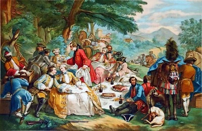 LE DÉJEUNER de CHASSE sous LOUIS XV - Chromolithographie du 19e siècle - Photo 1/2