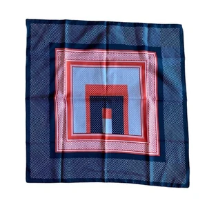 Scarf Square Polka Dot Square Navy Blue Gray Red Stripes Checker 22.5”x22.5” - Picture 1 of 3