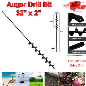 32"x2" Extended Length Auger Drill Bit For Planting Bulb Flower & Garden Plant S - Picture 1 of 8