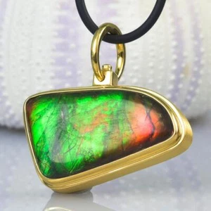 Pendant RARE Ammolite Ammonite Diamond & 18K Gold Vermeil Sterling Silver 13.84g - Picture 1 of 11
