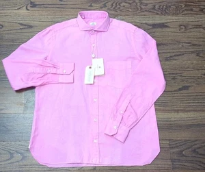 Luigi Borrelli Pink Solid Shirt Sz 17/43 Linen Blend Luxury Designer Money $425 - Picture 1 of 10