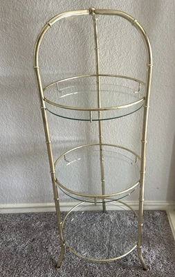1960s Hollywood Regency Gold Metal and Glass Étagère 3 Tiered Beautiful - Image 1 of 4
