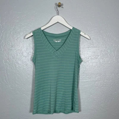 Royal Robbins Women XS Green Stripe Tank Top Ribbed Knit Stretch Gorp Granola - Image 1 of 4