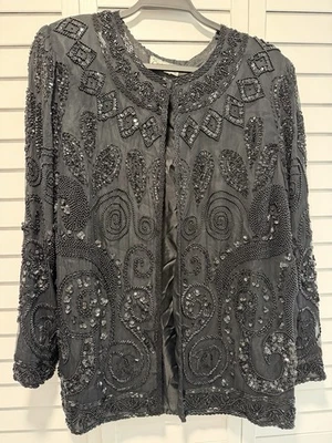 Chaqueta Exótica Vintage Con Cuentas Lentejuelas Negras Art Deco Paisley Abrigo de Noche M/L Foto 1 de 4