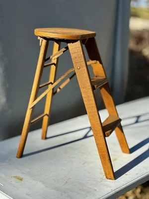 Antique Folding Wooden 2 Step Stool Kitchen Primitive Farmhouse Step Ladder - Image 1 of 4