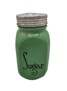 Vintage Anchor Hocking grüner Jadeit gebrannt auf Zuckerstreuer Glas 5" Range Shaker - Bild 1 von 9