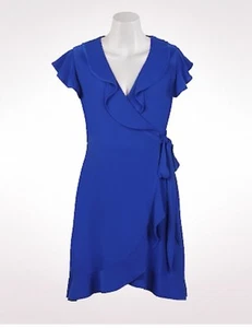 Dressbarn Flutter Sleeve Ruffle Wrap Dress Blue Size 20 Feminine Coquette Plus - Picture 1 of 6