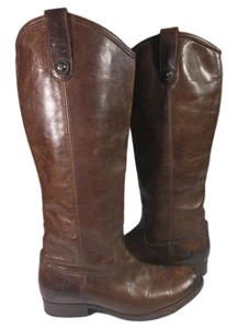 Frye Melissa geknöpfte braune Leder-Reiterstiefel zum Überziehen Damengröße 9B - Bild 1 von 8