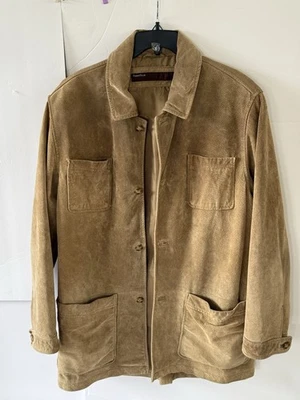 Perry Ellis Mens XL Suede Jacket Relaxed Fit Button Down Chore Barn Overcoat - Image 1 of 4