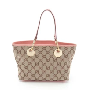 【BAG】GUCCI GG canvas handbag tote bag leather beige pink fashion From Japan Used - Picture 1 of 8