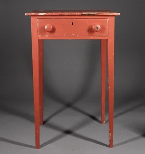 Antique 19thC. Country Primitive Red Painted One Drawer Stand Work Table - Picture 1 of 18