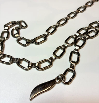 CINTURÓN CADENA ESLABÓN OVALADO VINTAGE 36-44 ajuste GRANDE XL tono plata clip costero Foto 1 de 4