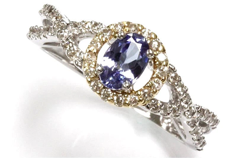 Anel de noivado torcido ouro 14k com tanzanita natural e diamante 0,8 ctw dois tons - Imagem 1 de 2