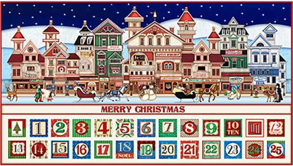 Christmas Village Shops North Pole Cotton Fabric QT Santa Town 24"X44" PANEL - Image 1 of 1