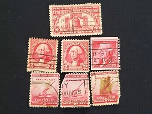 Lot (7) Vintage 1926 1932 United States 2 Cent Stamps WASHINGTON LIBERTY DEFENSE - Picture 1 of 5