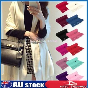 Women's Scarf Tassels Cashmere Wool Pashmina Wrap Shawl Plain Stole ELegant - Picture 1 of 26