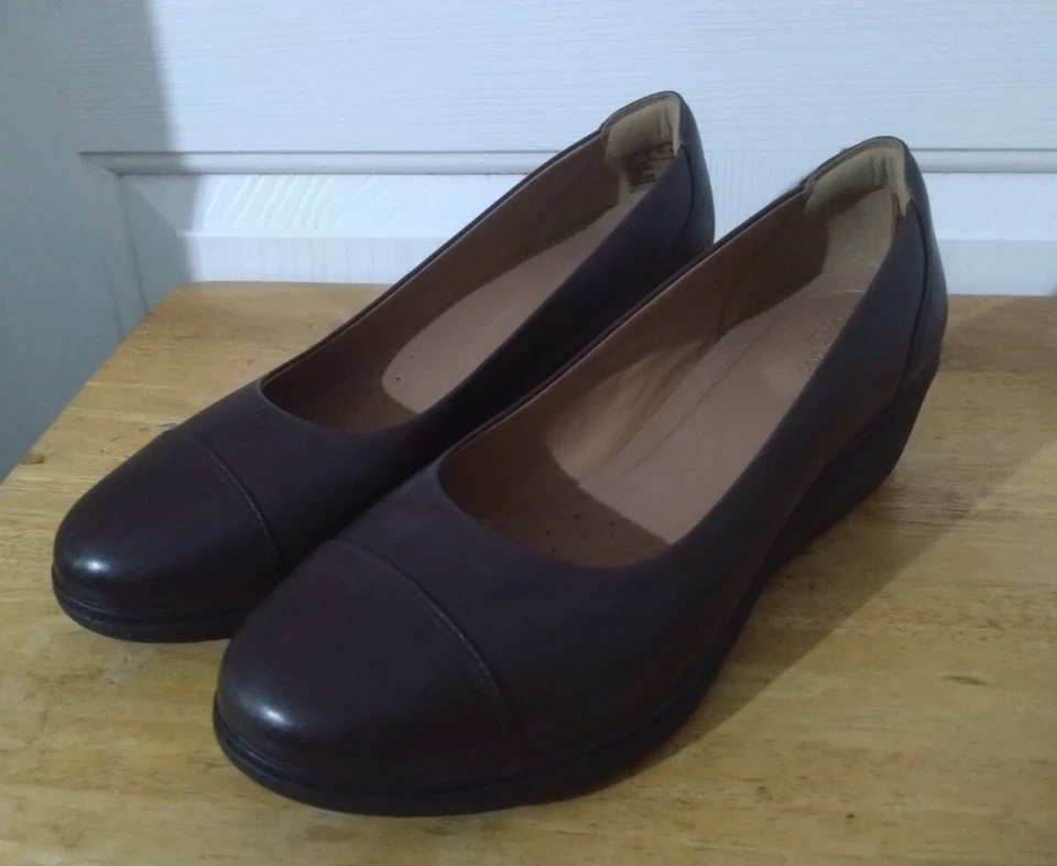 Clarks Unstructured TALLARA DEE Brown Leather Wedge Slip On Women's Shoes UK-6 - Image 1 of 4