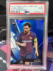 2018-19 Topps Finest UCL #1 Lionel Messi Blue Refractor 63/150 PSA9 Barcelona