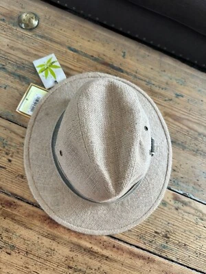 NWT-Dorfman Pacific Co Mens Hat MC137 Camel 3 Hemp Large Brown Woven safari hat - Image 1 of 4